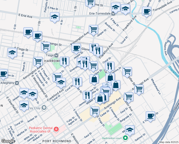 map of restaurants, bars, coffee shops, grocery stores, and more near in Philadelphia
