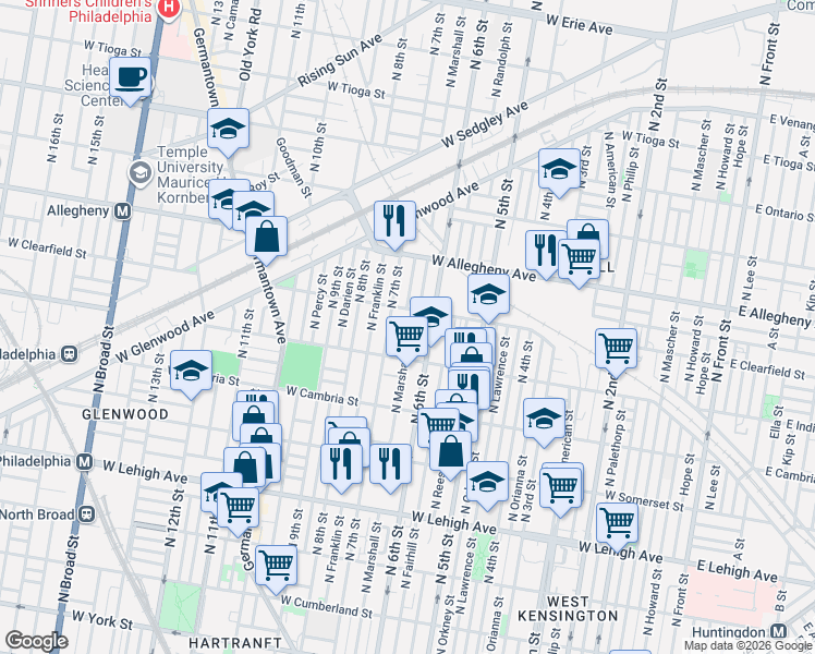 map of restaurants, bars, coffee shops, grocery stores, and more near 3017 North 7th Street in Philadelphia