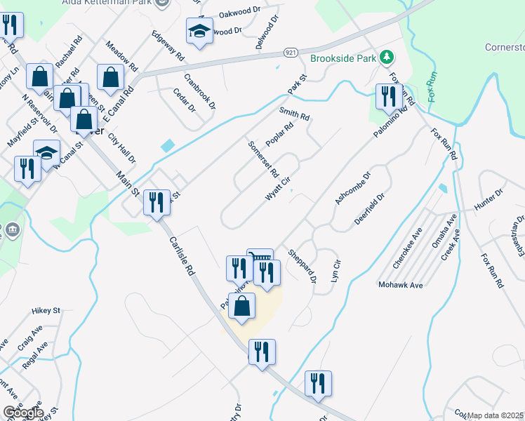map of restaurants, bars, coffee shops, grocery stores, and more near 2043 Wyatt Circle in Dover