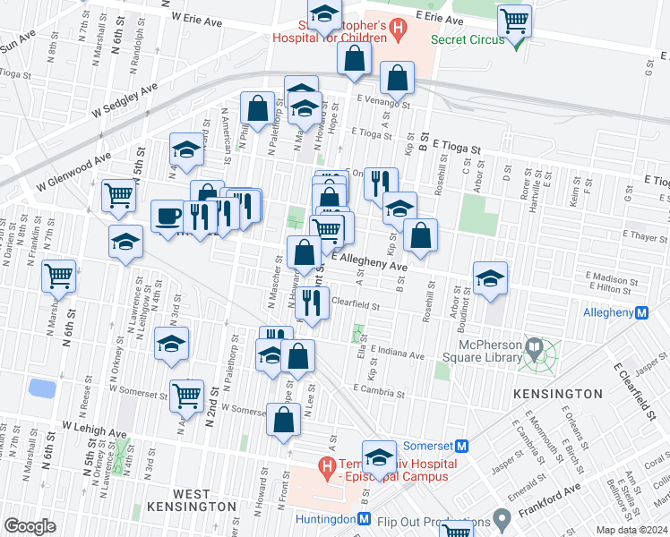 map of restaurants, bars, coffee shops, grocery stores, and more near 123 East Wishart Street in Philadelphia