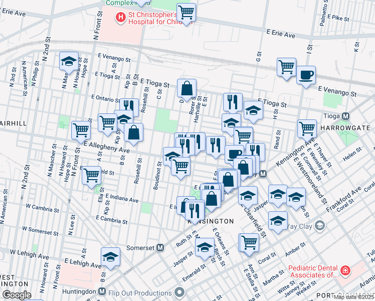 map of restaurants, bars, coffee shops, grocery stores, and more near 3215 Rorer Street in Philadelphia