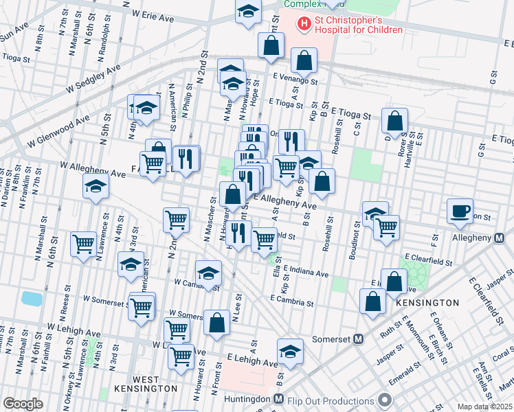 map of restaurants, bars, coffee shops, grocery stores, and more near 123 West Wishart Street in Philadelphia