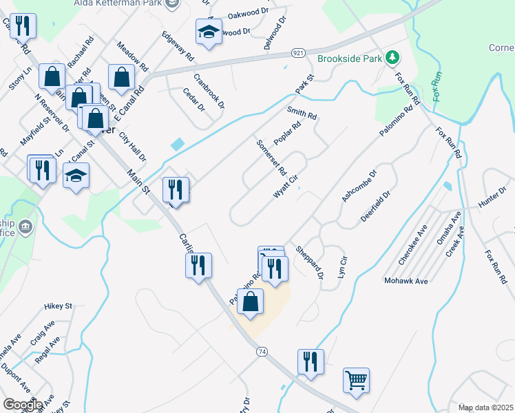 map of restaurants, bars, coffee shops, grocery stores, and more near 2036 Wyatt Circle in Dover
