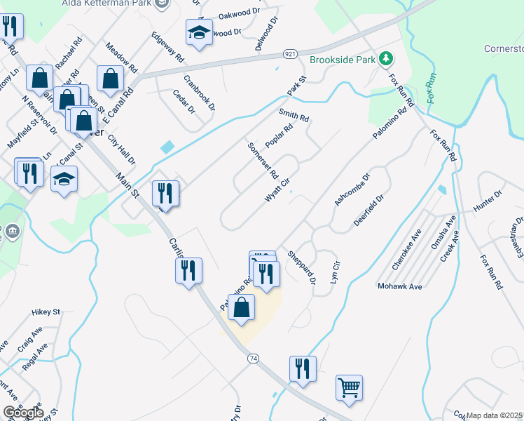 map of restaurants, bars, coffee shops, grocery stores, and more near 2043 Wyatt Circle in Dover