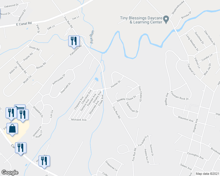 map of restaurants, bars, coffee shops, grocery stores, and more near 1510 Hunter Drive in Dover