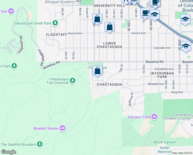 map of restaurants, bars, coffee shops, grocery stores, and more near in Boulder
