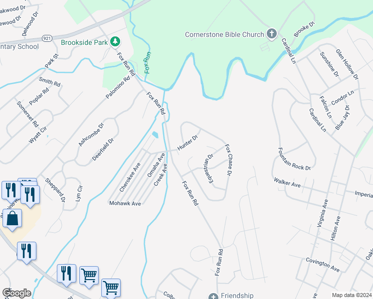 map of restaurants, bars, coffee shops, grocery stores, and more near 1518 Hunter Drive in Dover