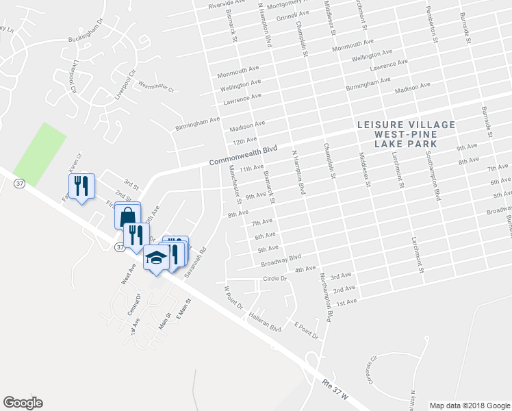 map of restaurants, bars, coffee shops, grocery stores, and more near 617 8th Avenue in Toms River