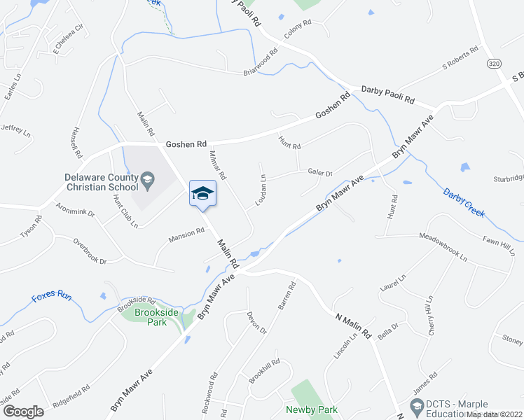 map of restaurants, bars, coffee shops, grocery stores, and more near 841 Loudan Lane in Newtown Square