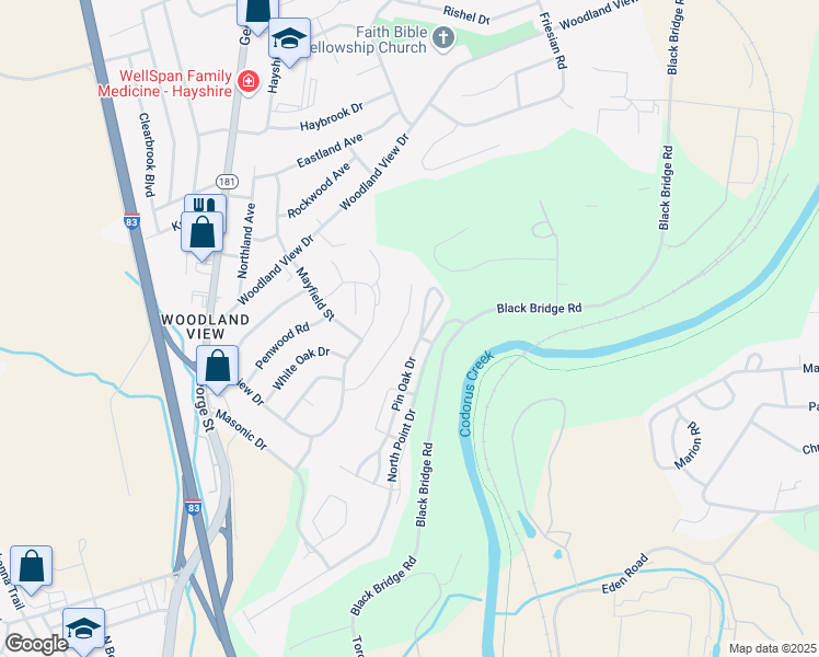 map of restaurants, bars, coffee shops, grocery stores, and more near 190 Greenleaf Road in York