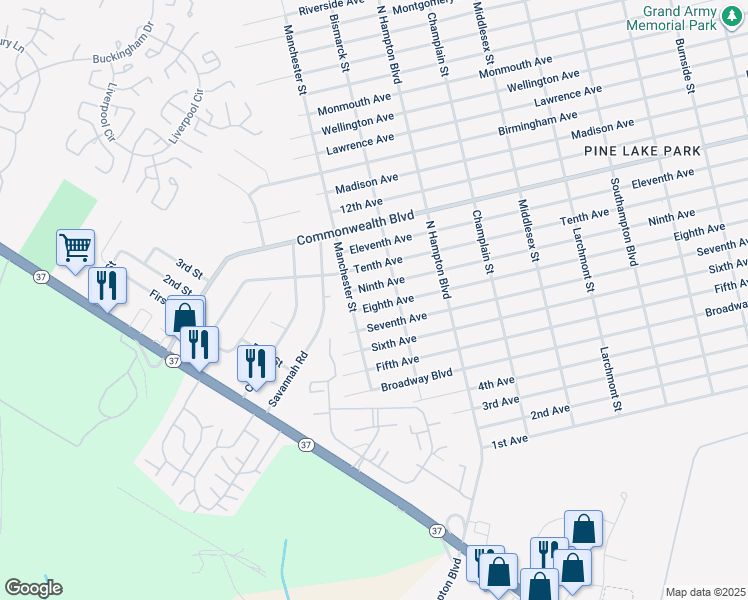 map of restaurants, bars, coffee shops, grocery stores, and more near 617 8th Avenue in Toms River