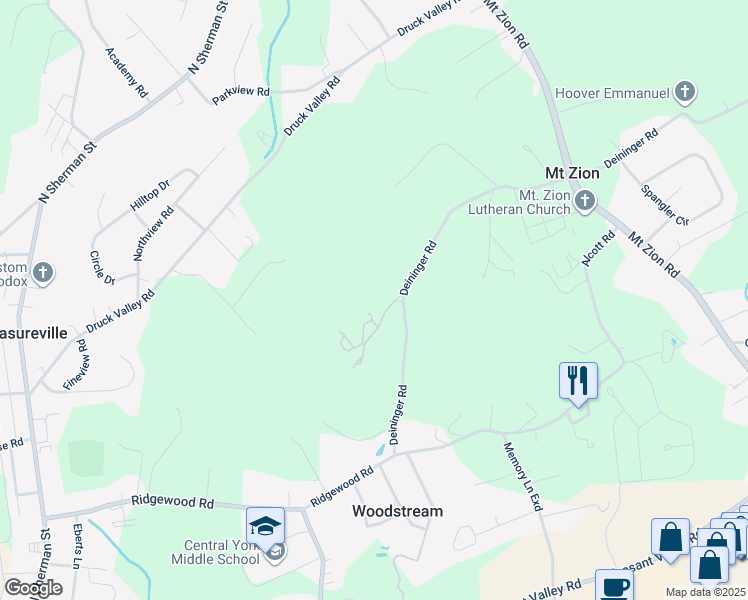 map of restaurants, bars, coffee shops, grocery stores, and more near 2337 Deininger Rd in York