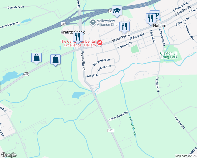 map of restaurants, bars, coffee shops, grocery stores, and more near 462 Arnold Lane in Hallam