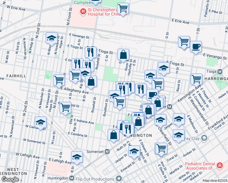 map of restaurants, bars, coffee shops, grocery stores, and more near 3220 D Street in Philadelphia