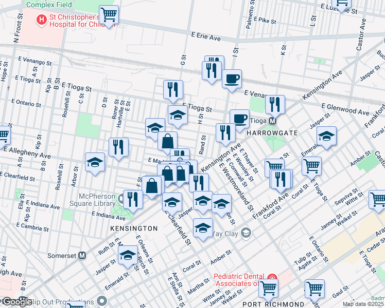 map of restaurants, bars, coffee shops, grocery stores, and more near 3300 H Street in Philadelphia