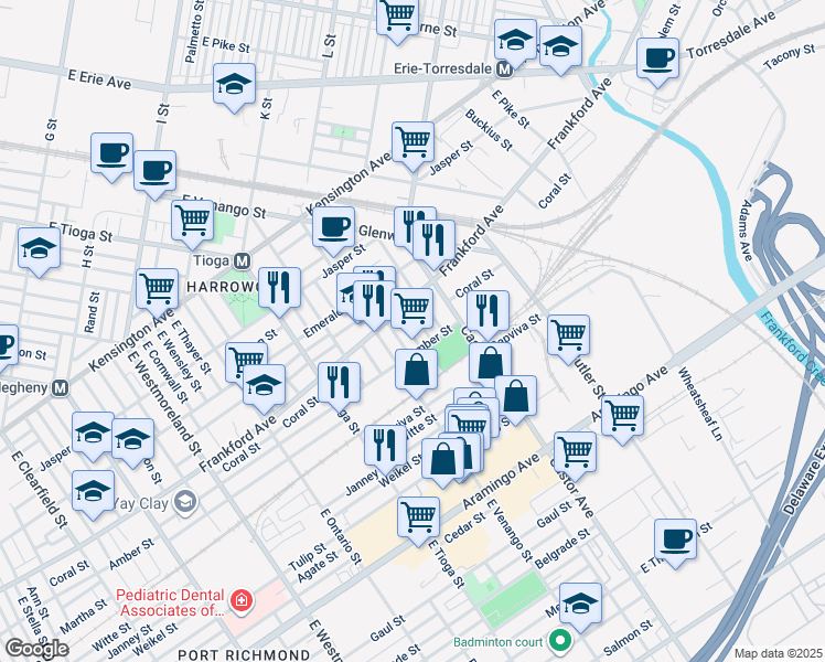 map of restaurants, bars, coffee shops, grocery stores, and more near in Philadelphia