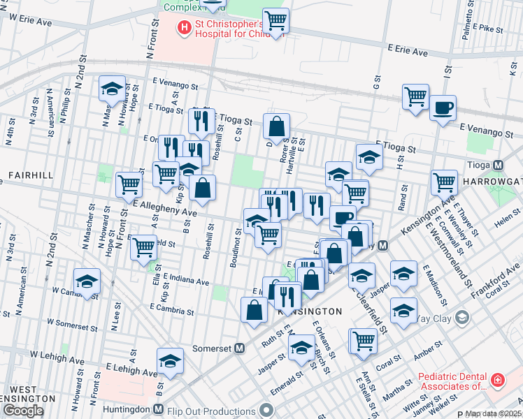 map of restaurants, bars, coffee shops, grocery stores, and more near 503 East Hilton Street in Philadelphia
