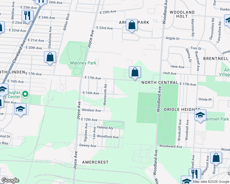 map of restaurants, bars, coffee shops, grocery stores, and more near 1484 Delbert Road in Columbus
