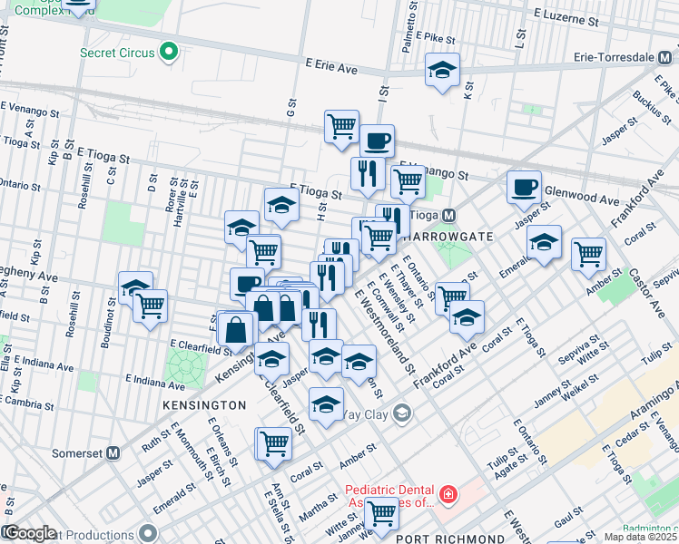 map of restaurants, bars, coffee shops, grocery stores, and more near 3312 Malta Street in Philadelphia
