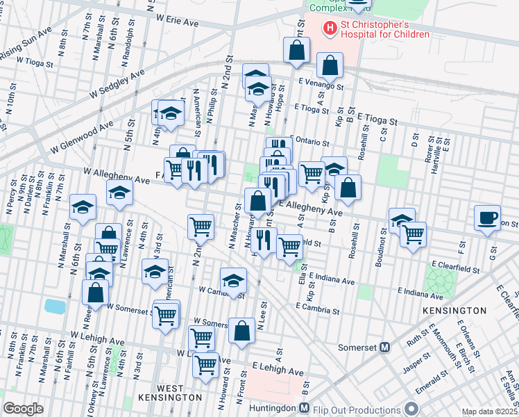 map of restaurants, bars, coffee shops, grocery stores, and more near 123 West Wishart Street in Philadelphia