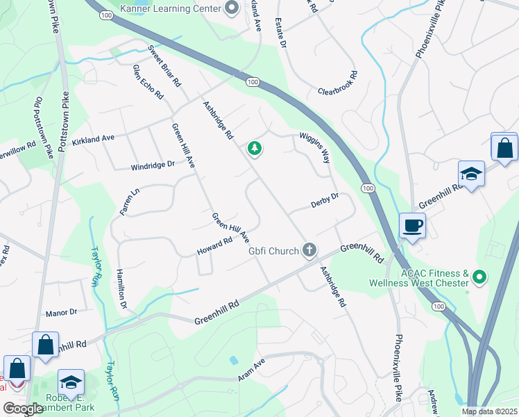 map of restaurants, bars, coffee shops, grocery stores, and more near 610 Howard Road in West Chester