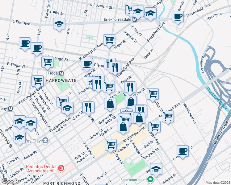 map of restaurants, bars, coffee shops, grocery stores, and more near 2088 Albright Street in Philadelphia
