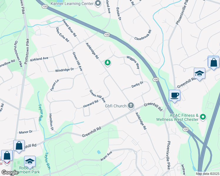 map of restaurants, bars, coffee shops, grocery stores, and more near 610 Howard Road in West Chester