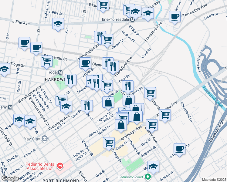 map of restaurants, bars, coffee shops, grocery stores, and more near 2088 Albright Street in Philadelphia