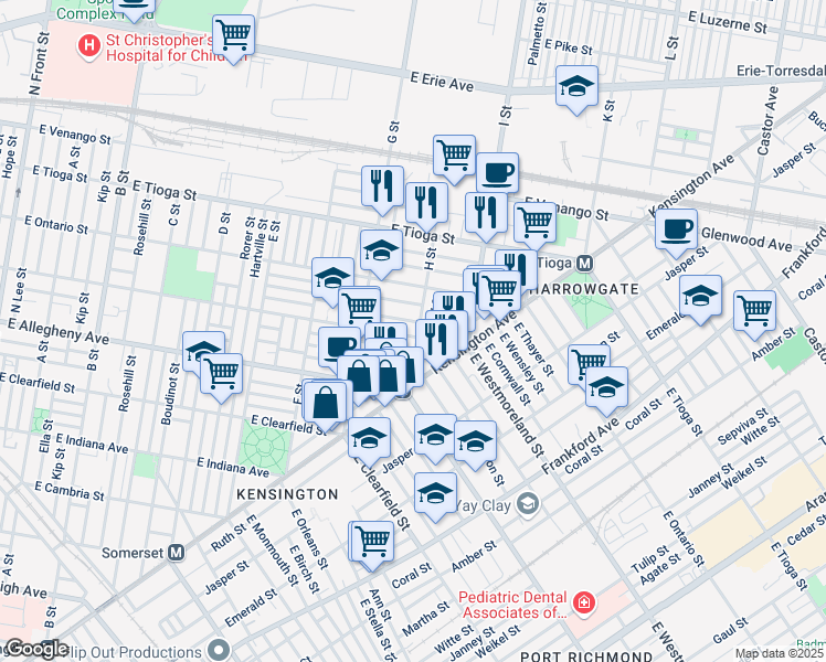 map of restaurants, bars, coffee shops, grocery stores, and more near 3304 H Street in Philadelphia