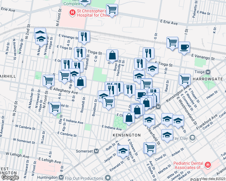 map of restaurants, bars, coffee shops, grocery stores, and more near 3227 Rorer Street in Philadelphia
