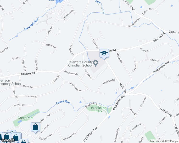 map of restaurants, bars, coffee shops, grocery stores, and more near 131 Hunt Club Lane in Newtown Square