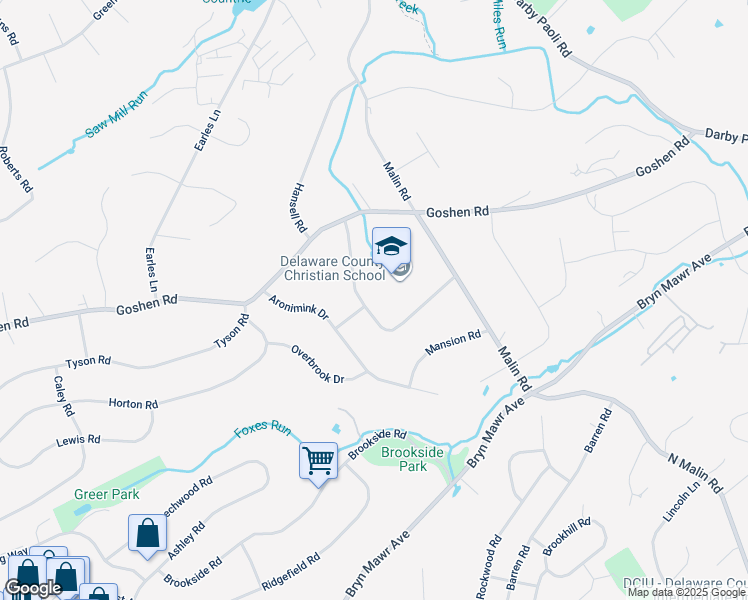 map of restaurants, bars, coffee shops, grocery stores, and more near 131 Hunt Club Lane in Newtown Square
