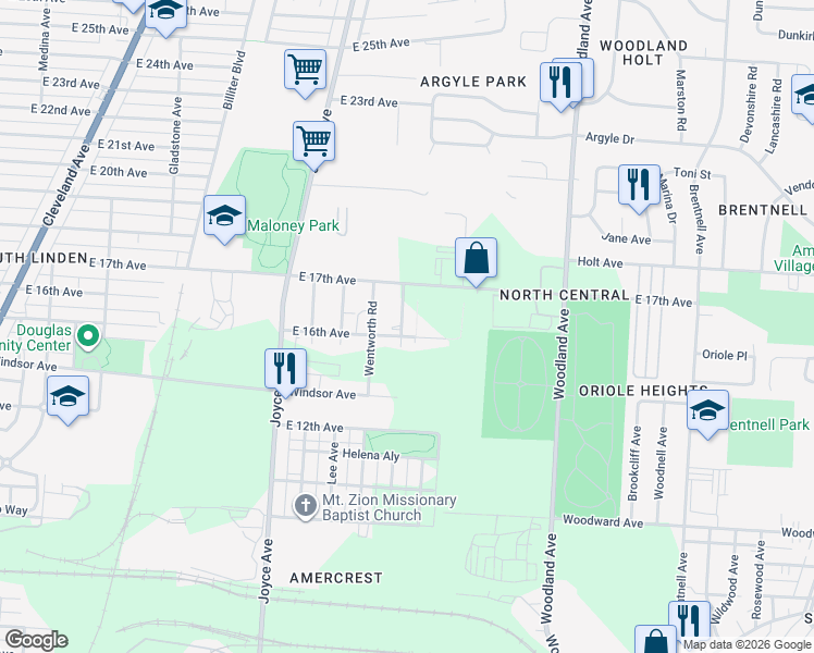 map of restaurants, bars, coffee shops, grocery stores, and more near 1550 Delbert Road in Columbus