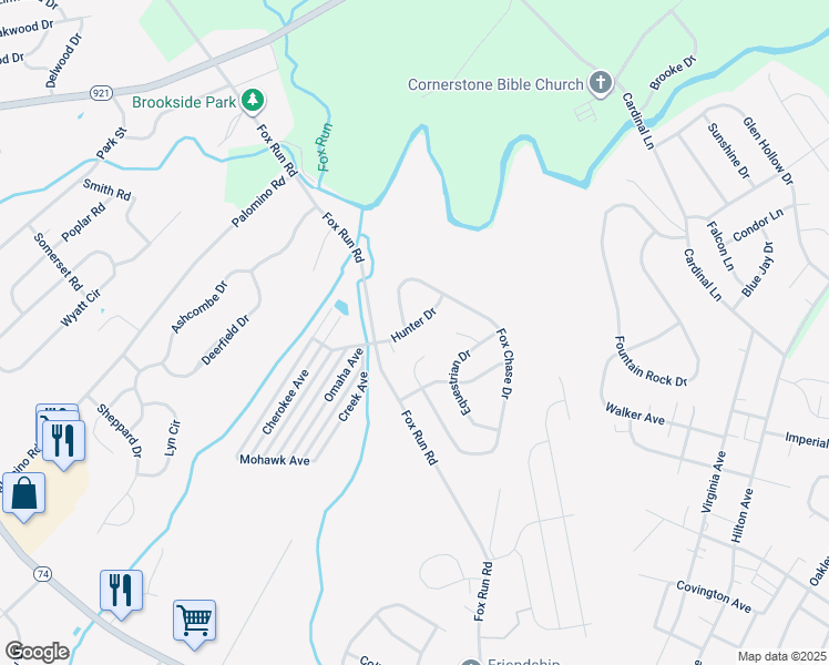map of restaurants, bars, coffee shops, grocery stores, and more near 1556 Hunter Drive in Dover