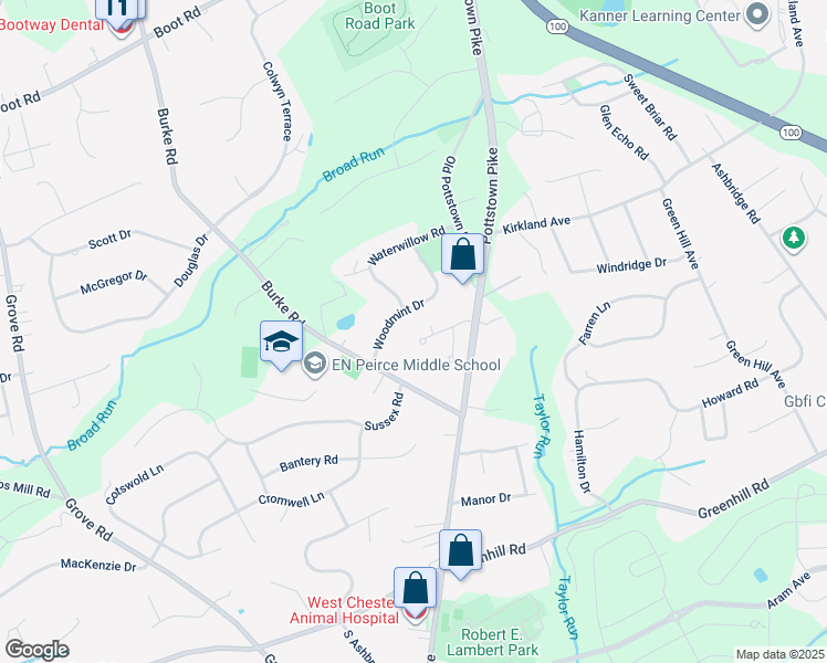 map of restaurants, bars, coffee shops, grocery stores, and more near 22 Gallop Lane in West Chester