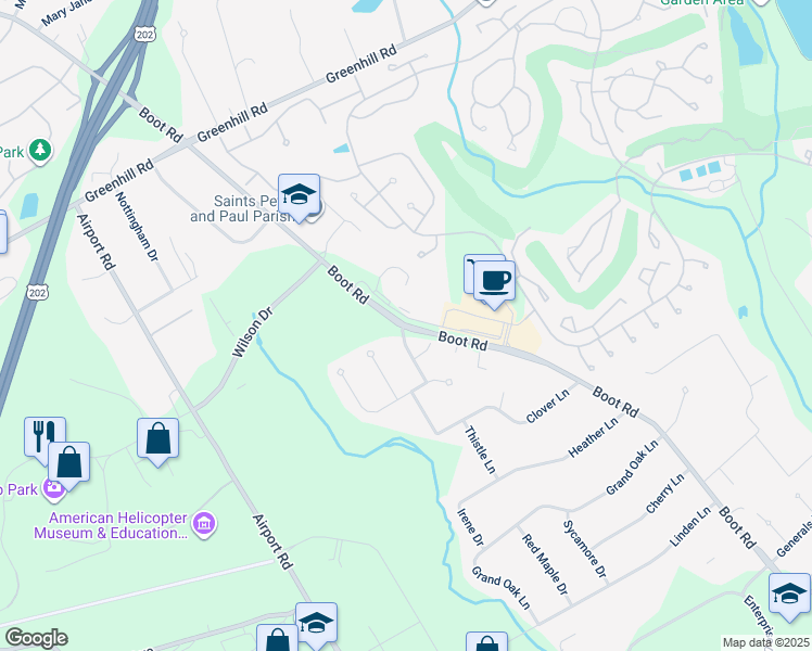 map of restaurants, bars, coffee shops, grocery stores, and more near Boot Road in Chester County