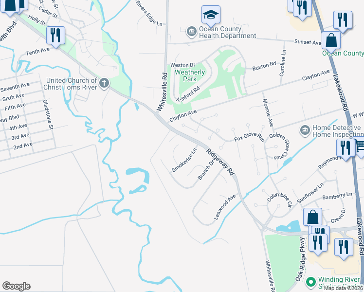 map of restaurants, bars, coffee shops, grocery stores, and more near 1468 Whitesville Road in Toms River