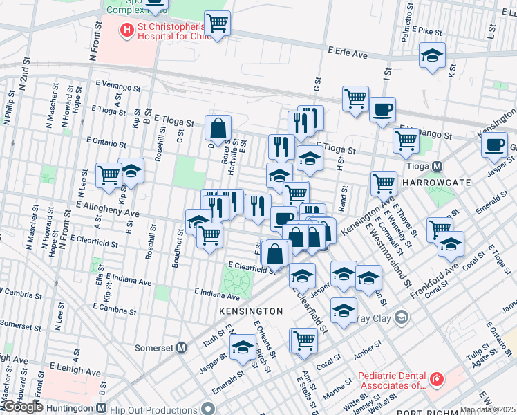 map of restaurants, bars, coffee shops, grocery stores, and more near 3255 Keim Street in Philadelphia