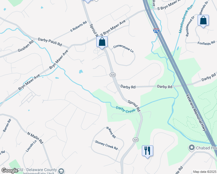 map of restaurants, bars, coffee shops, grocery stores, and more near 5018 Brittany Lane in Bryn Mawr