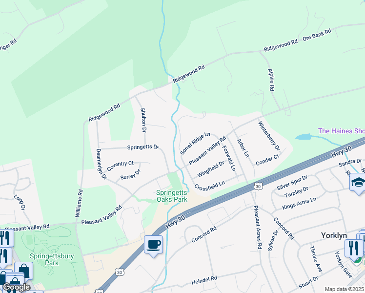 map of restaurants, bars, coffee shops, grocery stores, and more near 1801 Shawan Lane in York