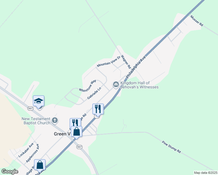 map of restaurants, bars, coffee shops, grocery stores, and more near 5857 Greenvillage Road in Chambersburg