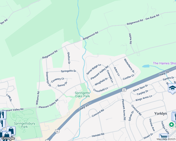 map of restaurants, bars, coffee shops, grocery stores, and more near 1801 Shawan Lane in York