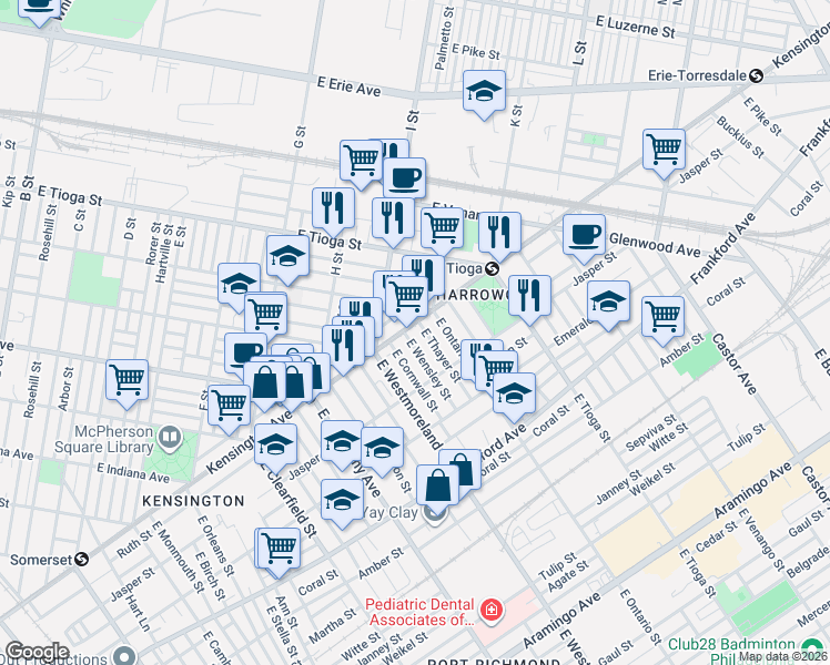 map of restaurants, bars, coffee shops, grocery stores, and more near in Philadelphia