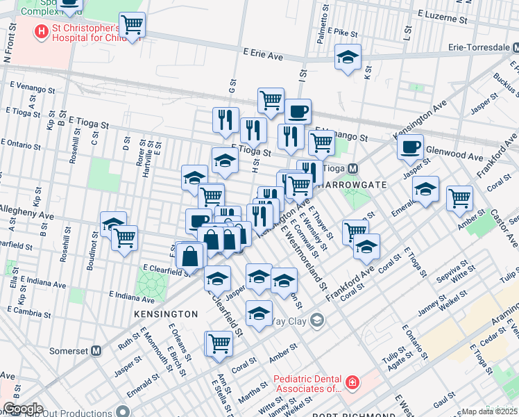 map of restaurants, bars, coffee shops, grocery stores, and more near 3317 Ella Street in Philadelphia
