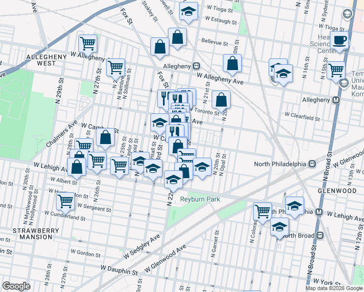 map of restaurants, bars, coffee shops, grocery stores, and more near in Philadelphia