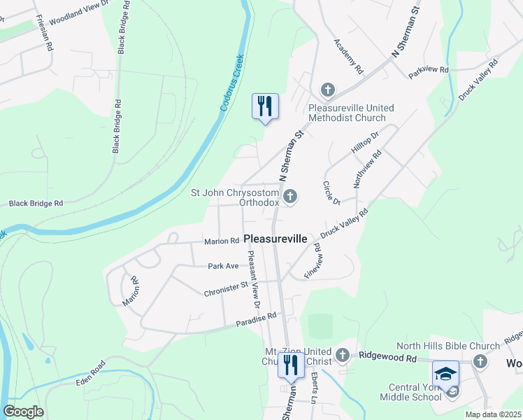 map of restaurants, bars, coffee shops, grocery stores, and more near 2406 North Sherman Street in York
