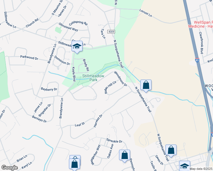 map of restaurants, bars, coffee shops, grocery stores, and more near 590 Robin Hill Circle in York