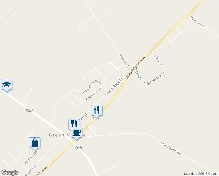 map of restaurants, bars, coffee shops, grocery stores, and more near 5857 Greenvillage Road in Chambersburg