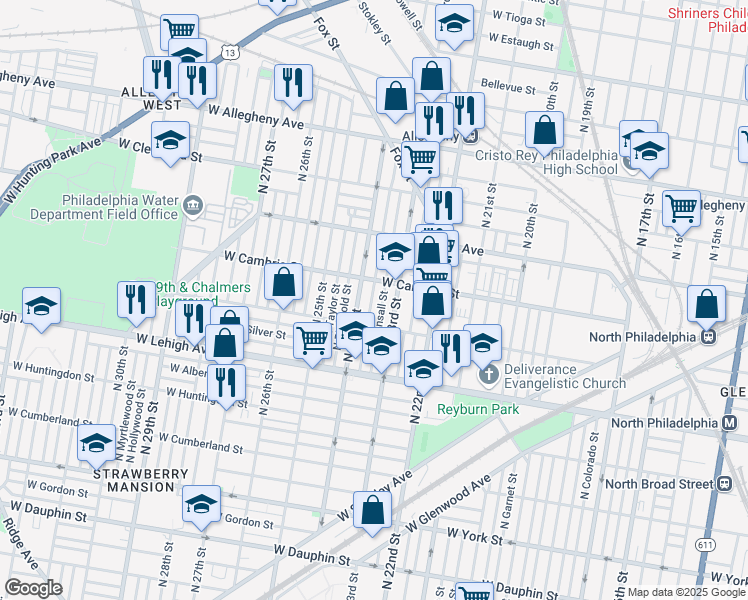map of restaurants, bars, coffee shops, grocery stores, and more near 2837 Judson Street in Philadelphia