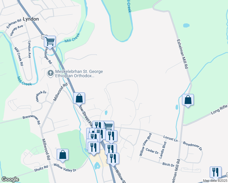 map of restaurants, bars, coffee shops, grocery stores, and more near 600 Willow Valley Square in Lancaster